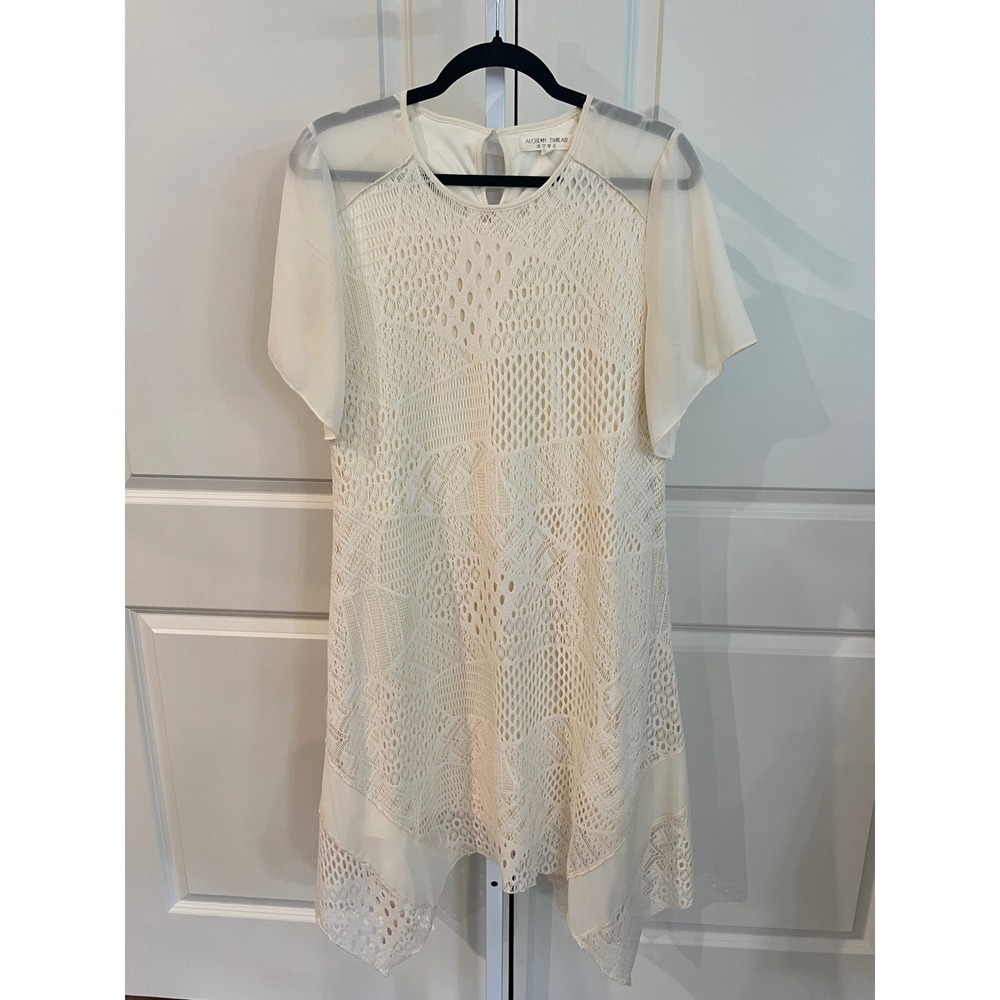 Anthropologie Alchemy Thread Crochet Handkerchief Hem Dress M Cottage fairy